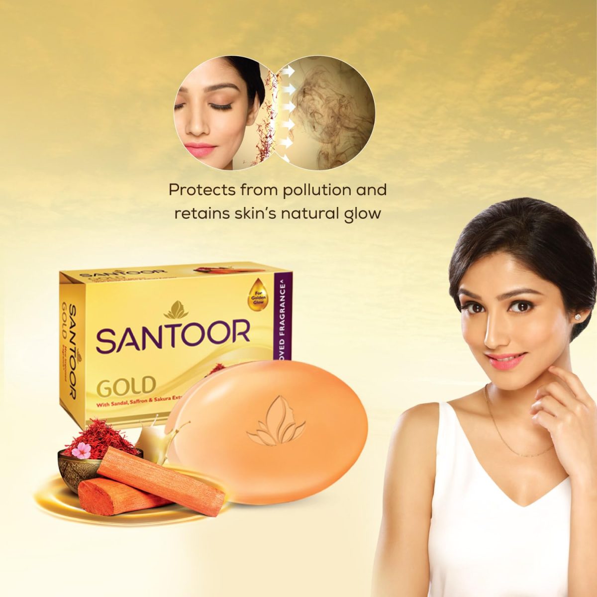 Santoor Gold Bathing Bar Soap with Kashmiri Saffron, Sandal & Sakura Extracts for Soft & Younger-Looking Skin| Gentle & Rich Lathering Formula with Refreshing Fragrance| For All Skin Types| 125g, Pack of 6 - Image 5