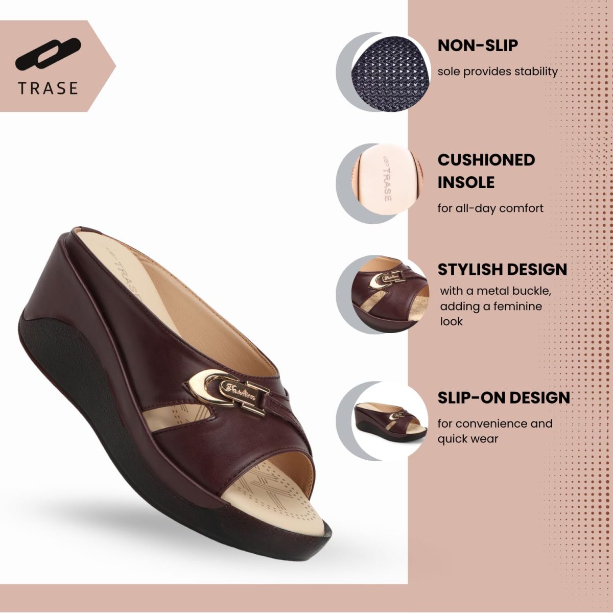 TRASE Women's Fashion Sandal, Faux Leather, Comfortable and Stylish Wedges| Soft Cushion Footbed For Women & Girls | For Casual Wear & Formal Wear Occasions 2.5 inches heel - Image 2