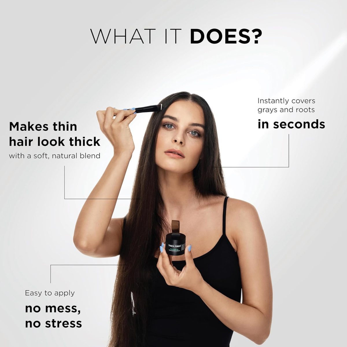 THICK FIBER Root Touch Up & Hairline Powder with Precise Brush for Grey Root Coverage & Thin Hair (Dark Brown, 4g) – Water & Sweat Resistant – Hair Loss Concealer for Women, Bald Spots & Hair Fill-In - Image 2