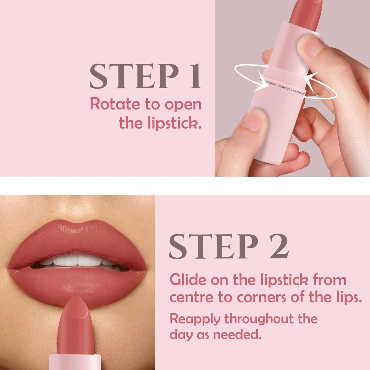 Glamveda Creamy Matte Long Lasting Lipstick with Ceramides & Peptides, Lightweight, 12 Hour Wear, Smudgeproof & Transferproof - Peaches 302 - Image 7