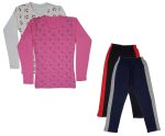 IndiWeaves Girls Cotton Full Sleeve Printed T-Shirts and Cotton Capri 3/4 Pants (Black,Navy Blue,White,Pink,6-7 Years) Pack of 4