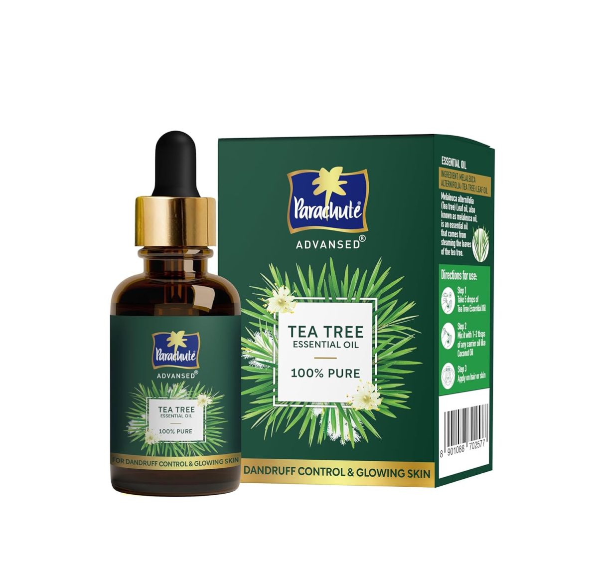 Parachute Advansed Tea Tree Essential Oil | 100% Pure| for Dandruff Control & Glowing Skin | Moisturises dry hair, Controls Dandruff, for Healthy & Clear looking Skin | 14ml