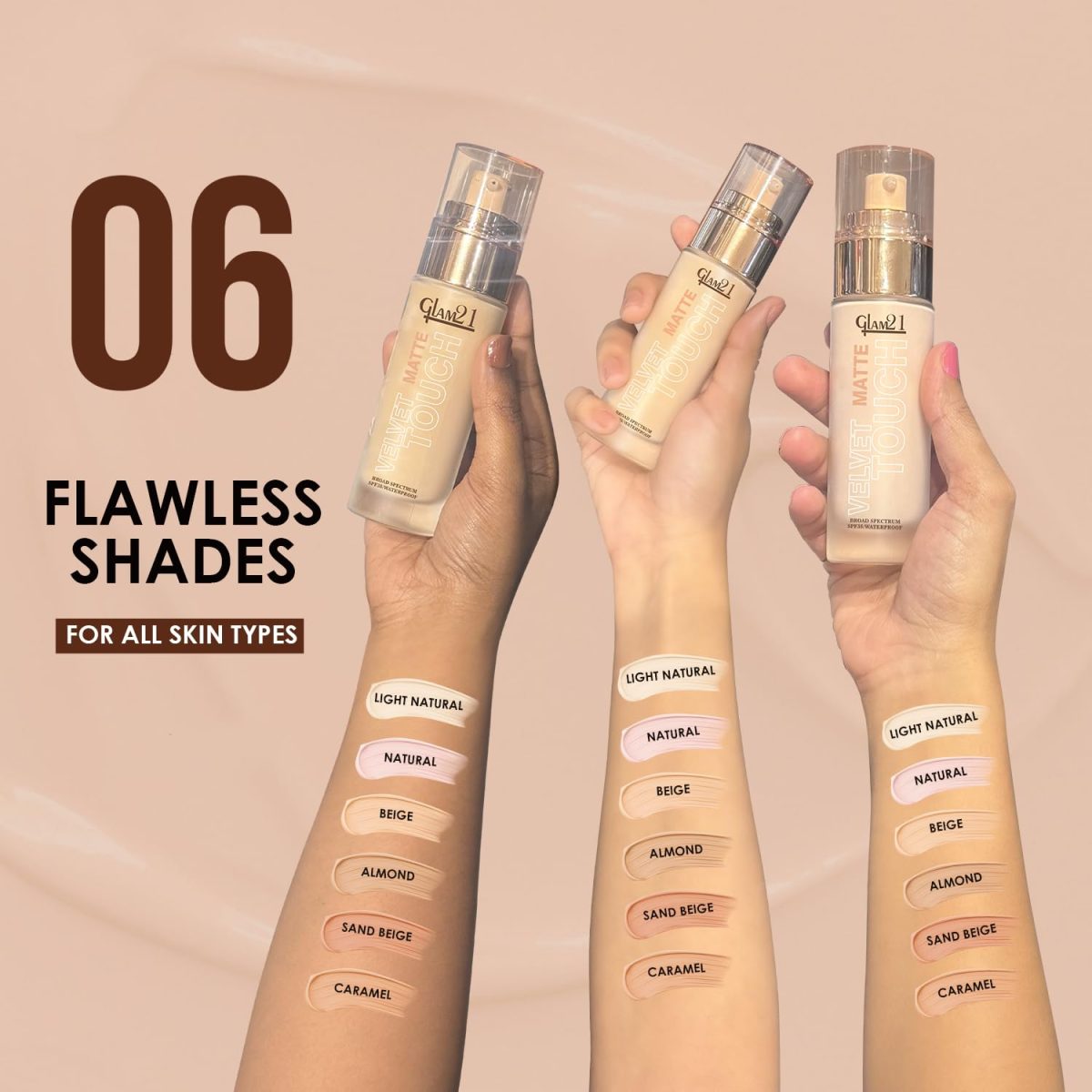 Glam21 Velvet Touch Oil Control Silk Foundation|Waterproof, High Coverage, Velvet Matte Finish,Ultimate Full coverage, Lightweight and Breathable,SPF 35 Long Lasting|Almond-50gm - Image 7