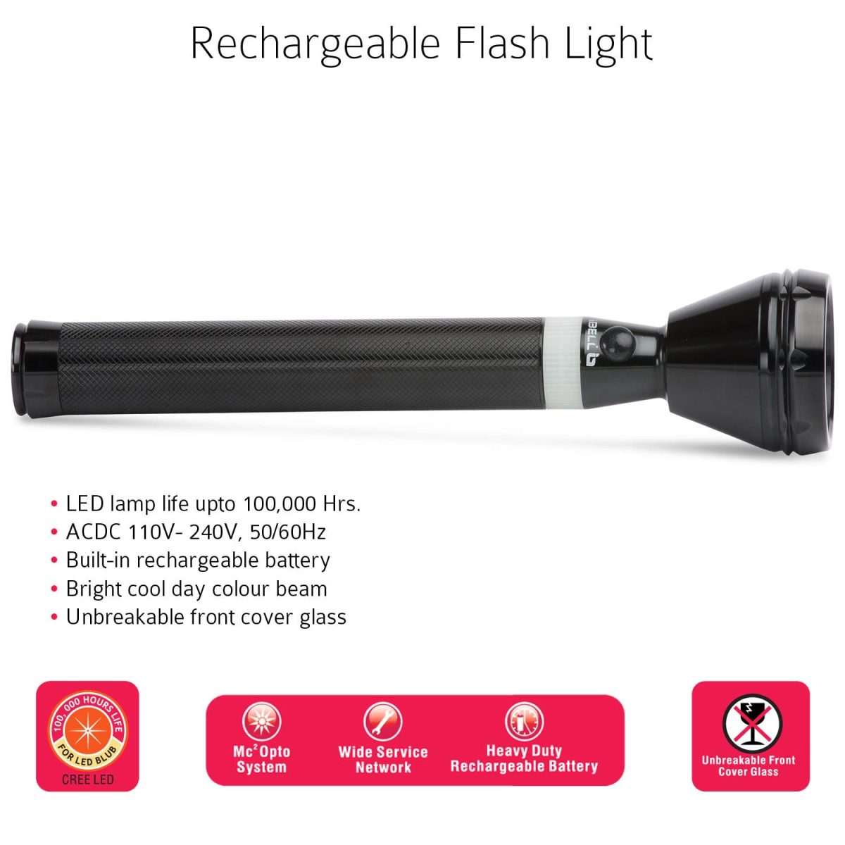 IBELL FL8359 Rechargeable Torch Flashlight,Long Distance Beam Range, Aircraft Aluminium Body with Ultra Bright LED Light(Black) - Image 3