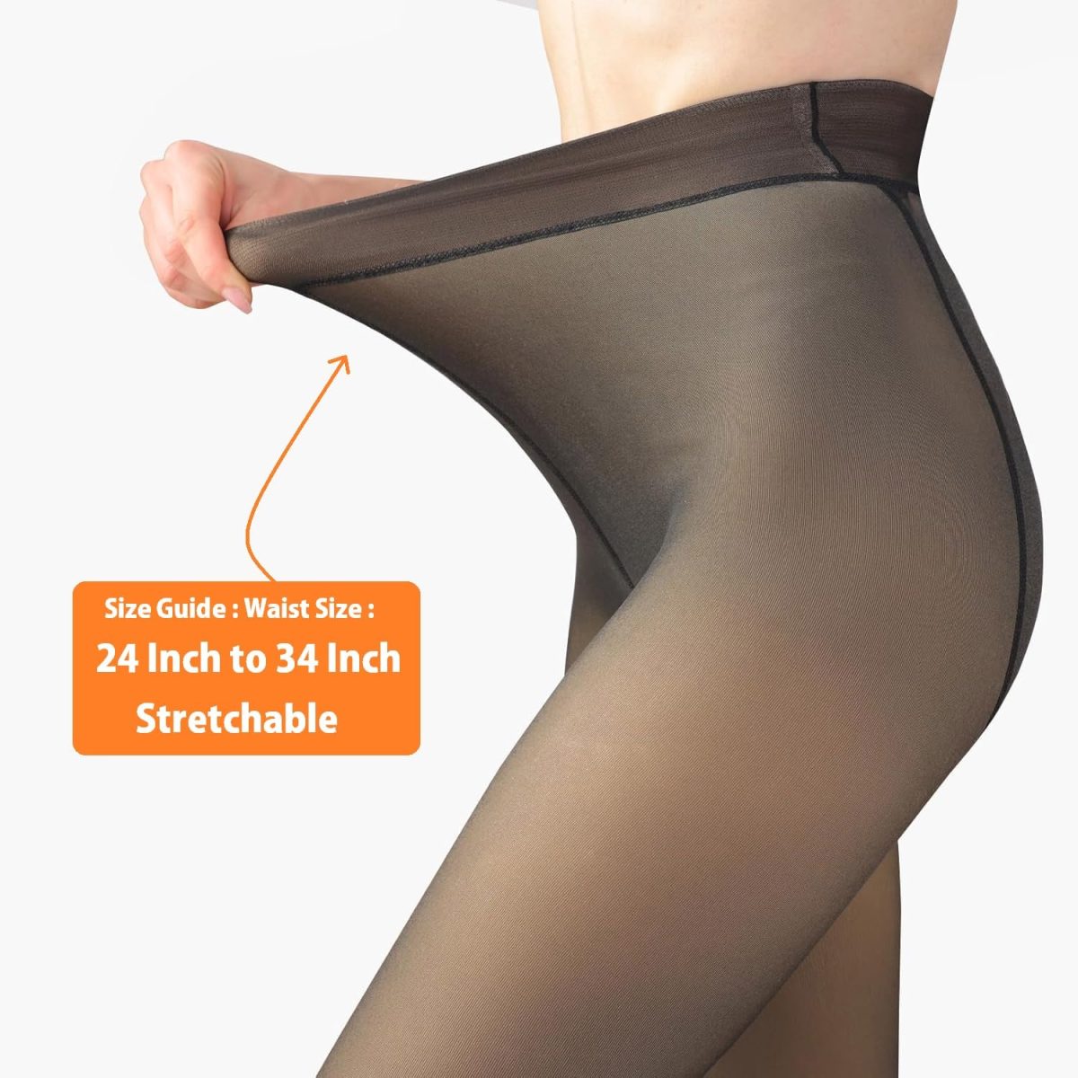 HSR Fleece Lined Tights Women Velvet Touch Leggings Thermal Fake Translucent Opaque High Waisted Winter Warm Dual-Tone Tight Free Size (Waist Size 24 inch to 34 inch) - Image 5