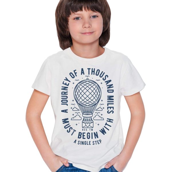 THREADCURRY Journey of Miles | Motivational Inspirational Adventure Quote Cotton Graphic Printed Tshirt for Boys White