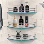 Plantex Glass Shelf for Bathroom Wall/Glass Corner Shelf for Bathroom Shelf for Wall Glass/Bathroom Corner Organizer (9x9 inch) - Pack of 3
