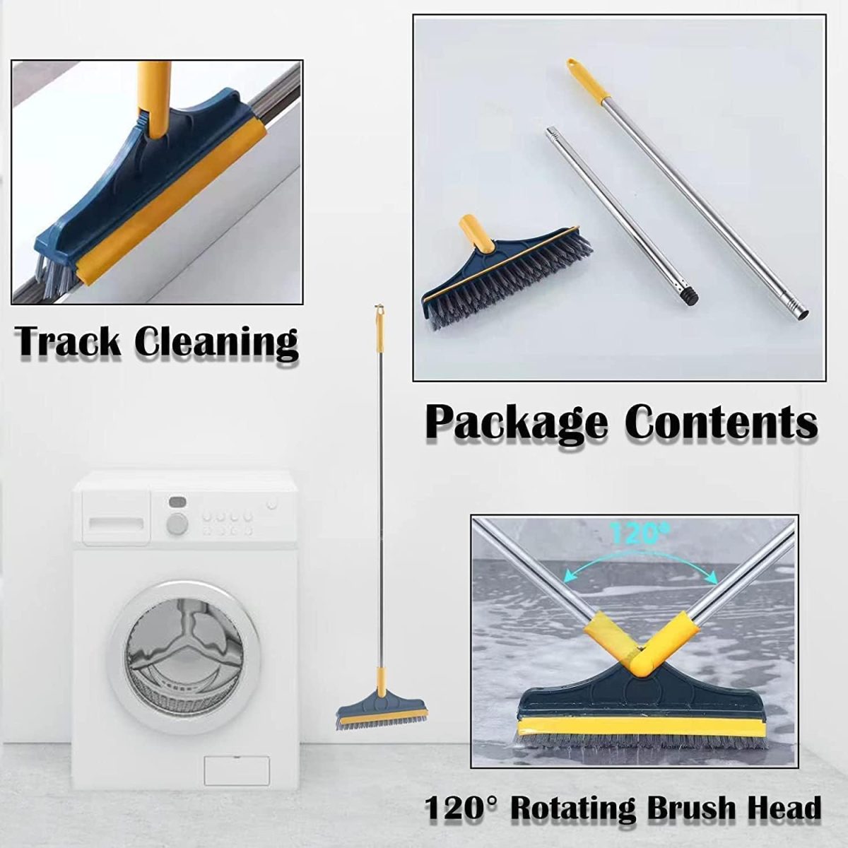 Kesi 2 in 1 Bathroom Cleaning Brush with Wiper and Long Handle - 120° Rotate Floor Cleaning Brush for Home, Kitchen and Bathroom - Floor Scrub - Image 3