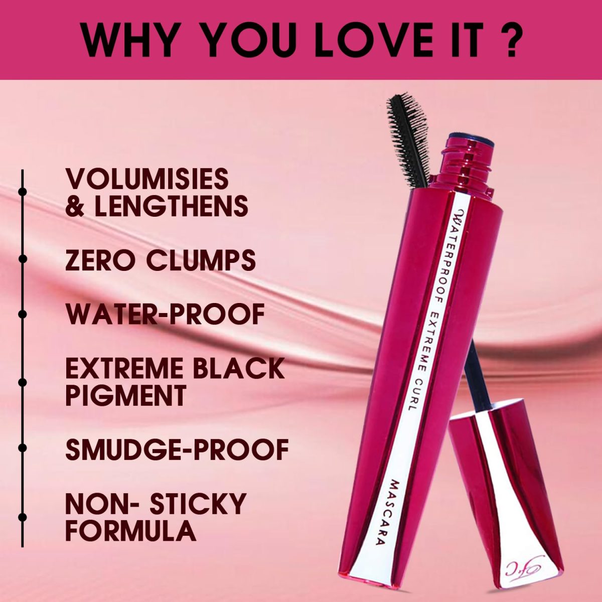 FASHION COLOUR Platinum Waterproof Mascara | Super Dense | Double Effect Silicon Brush | Extreme Curl | Waterproof | Volumising | Long Lasting | Extreme Black | Smudeproof | BLACK 8G - Image 4