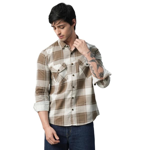 Exclusive Checked Double Pocket Full Sleeves Shirt for Men Multicoloured