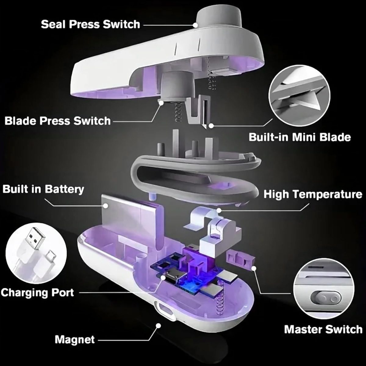 GLUN® Portable Mini Sealing Machine, Handheld Packet Sealer for Food, Snacks, Chips, Fresh Storage, Plastic Bags Sealing Machine, Type C Charging Vaccum Sealers - Image 9