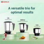 Havells Capture 500W Mixer Grinder 3 Stainless Steel Jars | 21000 RPM High-Speed Motor | Rust-Resistant 304 SS Blades | 1.5L Large Blending Jar | Overheat Protection | 1-Year Warranty (Black) - Image 3