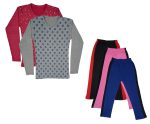 IndiWeaves Girls Cotton Full Sleeve Printed T-Shirts and Cotton Capri 3/4 Pants (Black,Pink,Blue,Maroon,Grey,9-10 Years) Pack of 5