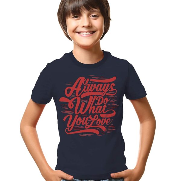 THREADCURRY What You Love | Motivational Inspirational Adventure Quote Cotton Graphic Printed Tshirt for Boys Navy