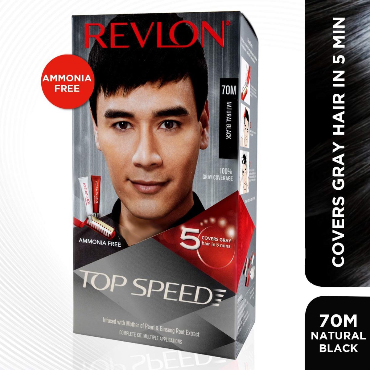 Revlon Top Speed Hair Color for Men Natural Black with Outrageous Conditioner 190ml | 100% Grey Coverage in 5 Minutes | Prevent Fading, add Volume, Softness & Shine to Hair - Image 3
