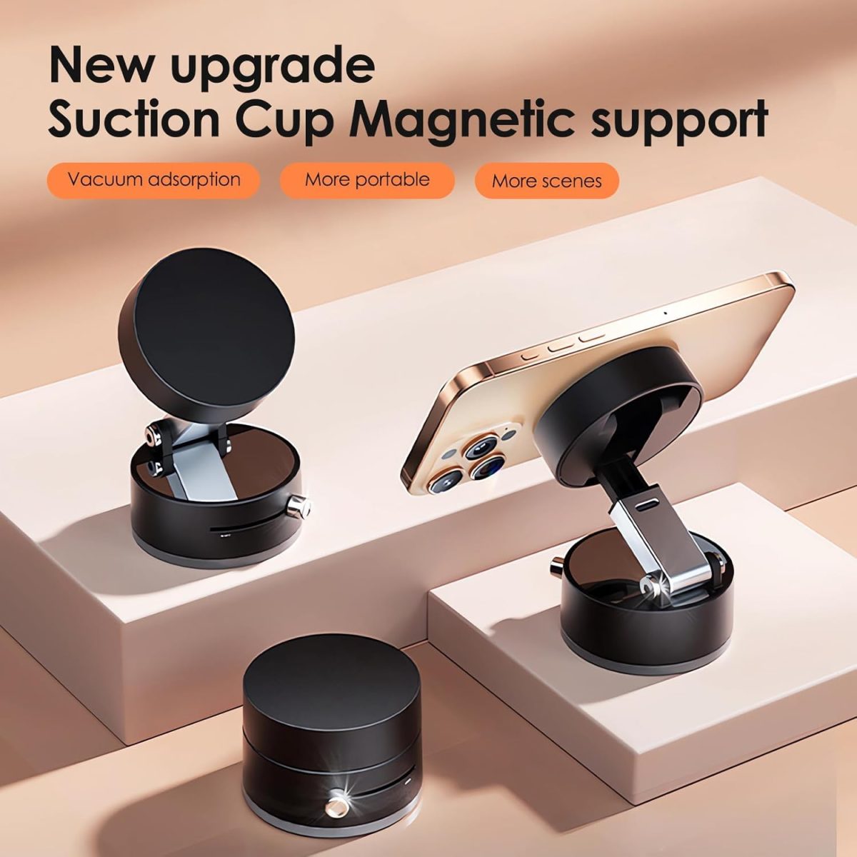 GadgetBite Magnetic Car Mobile Holder For Dashboard Vacuum Suction Phone Holder Mount Hand Free Magnetic Cell Phone Stand With Strong Grip Shockproof Suction Cup Mount For Car Gym Office Table - Black - Image 2