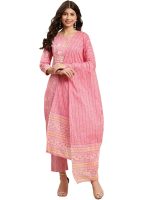 YUVVIK Women's Pink Embroidered Kurta Pant and Dupatta Set