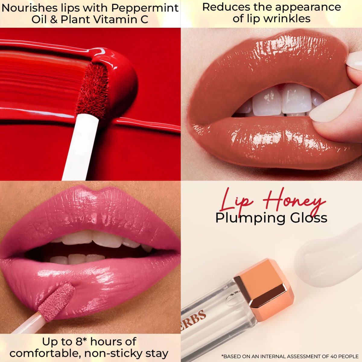 Just Herbs Lip Honey Plumping Gloss with Plant Vitamin C & Peppermint Oil (Honey Dew, 4 ml) - Image 3