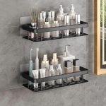 Misamo Enterprise Bathroom Wall Shelf Organiser, Adhesive Mount Storage Rack with Installation Kit (Shelf-Black, Pack of 2) - Image 9