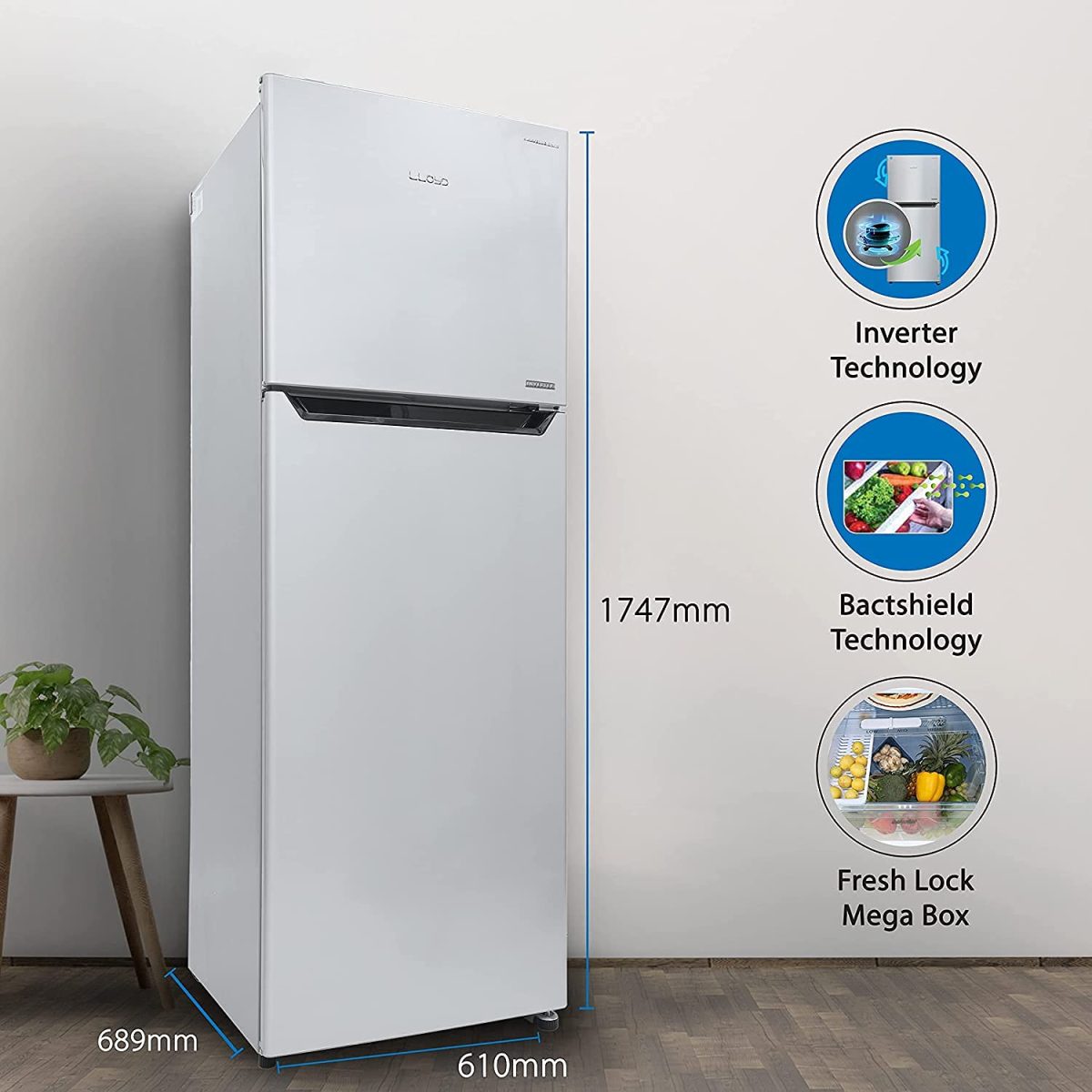 LLOYD 340 L 2 Star Frost Free Double Door Refrigerator (FF 340 2S INV HAIRLINE GRAY FF342AHGT1PB) - Image 2