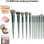 lizepto 13 Pcs Makeup Brushes Set with Bag – Foundation, Concealer, Powder, Blush, Highlighter, Eyeshadow & Eyebrow Brushes – Travel Makeup Kit for Beginners & Makeup Artists (Green) - Image 3