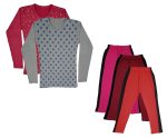 IndiWeaves Girls Cotton Full Sleeve Printed T-Shirts and Cotton Capri 3/4 Pants (Magenta,Maroon,Red,Maroon,Grey,11-12 Years) Pack of 5