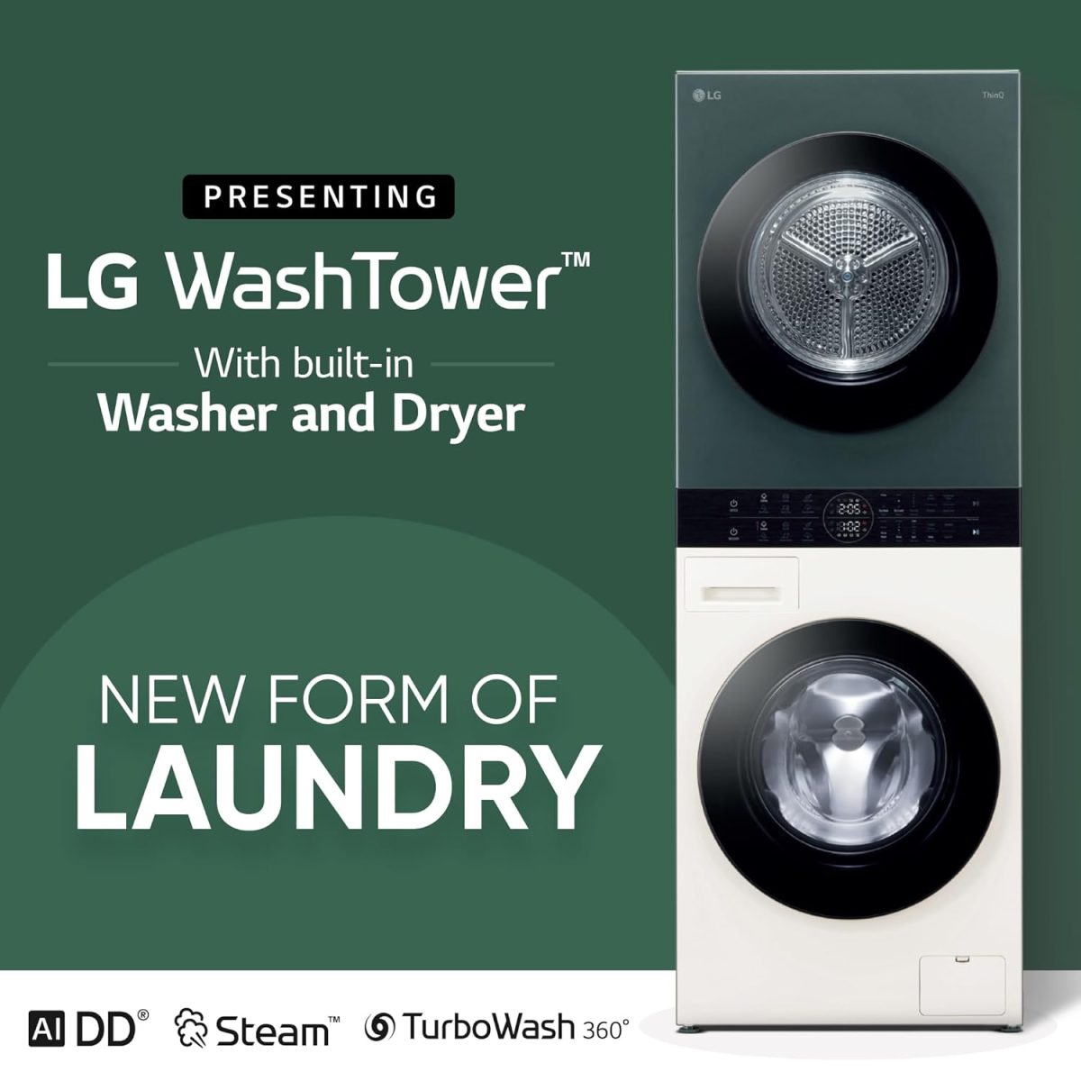 LG WashTower 13 Kg /10 Kg with AI Direct Drive & DUAL Inverter Heat Pump, Fully Automatic Front Load Washing Machine and Dryer (FWT1310BG) with Wi Fi & Central Control Panel Natural Beige & Green - Image 13