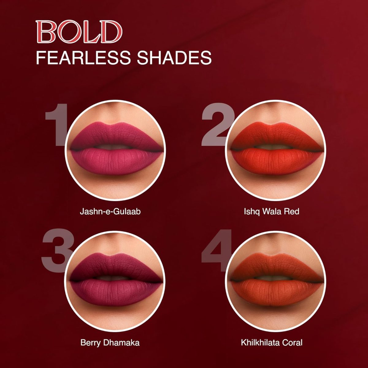 Nourish Mantra Bold Rush Creamy Matte Liquid lipstick combo with SPF 15 Set of 4(1.2ml Each) | Mini Lipstick |red lipsticks | Water Proof | Smudge Proof | transfer Proof | Long Lasting | for all Skin tones - Image 4