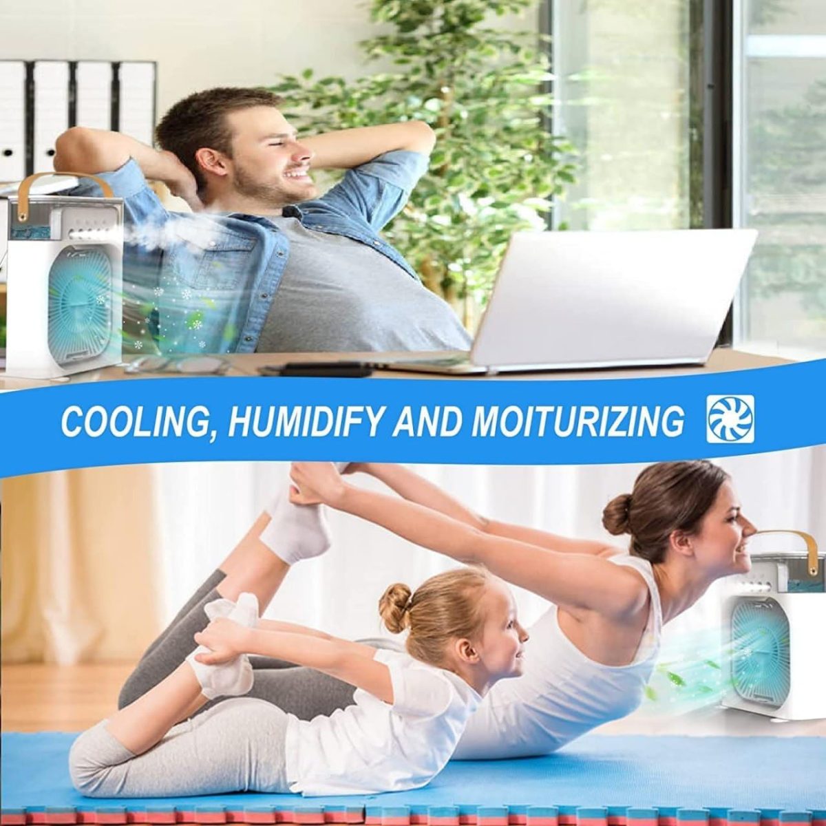 JB'S LAND™ Portable Air Conditioner Fan, Mini Evaporative Air Cooler with 7 Colors LED Light, 1/2/3 H Timer, 3 Wind Speeds and 3 Spray Modes for Office, Home, Dorm, Travel (Multi Colour) - Image 5