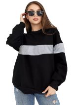 LEOTUDE Women's Boyfriend/Loose Fit Solid Round Neck Sweatshirt (Color Zblack) |Material: Loopknit