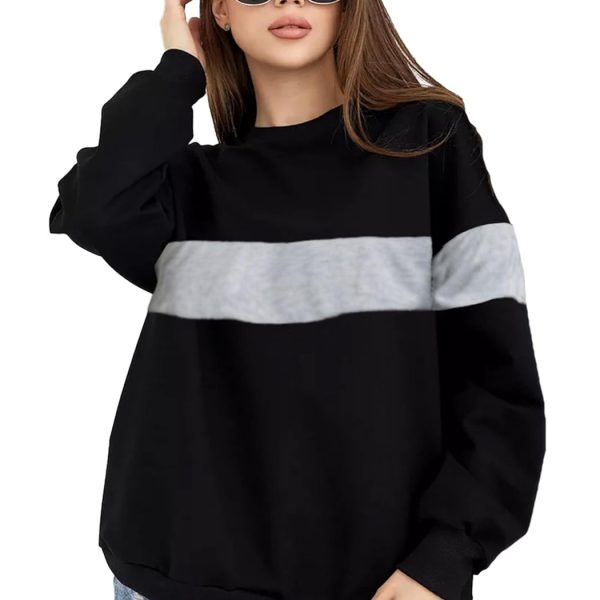 LEOTUDE Women's Boyfriend/Loose Fit Solid Round Neck Sweatshirt (Color Zblack) |Material: Loopknit