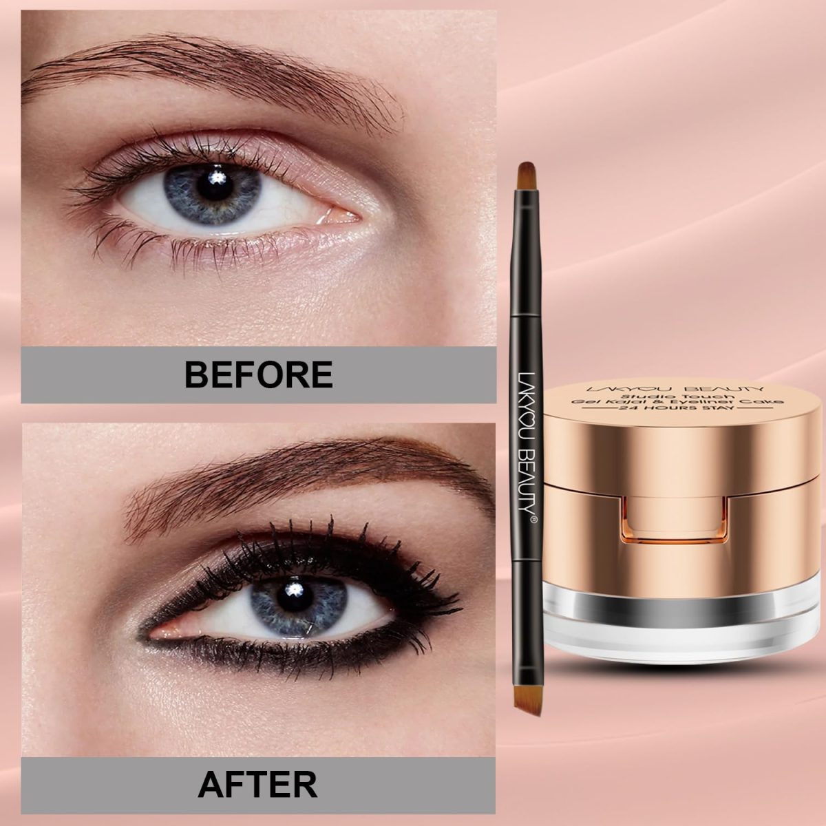 Lakyou Beauty Gel Kajal Eyeliner Cake | 24H Long Lasting | Waterproof | 2-in-1 Formula | Intense Color & Definition - Image 5