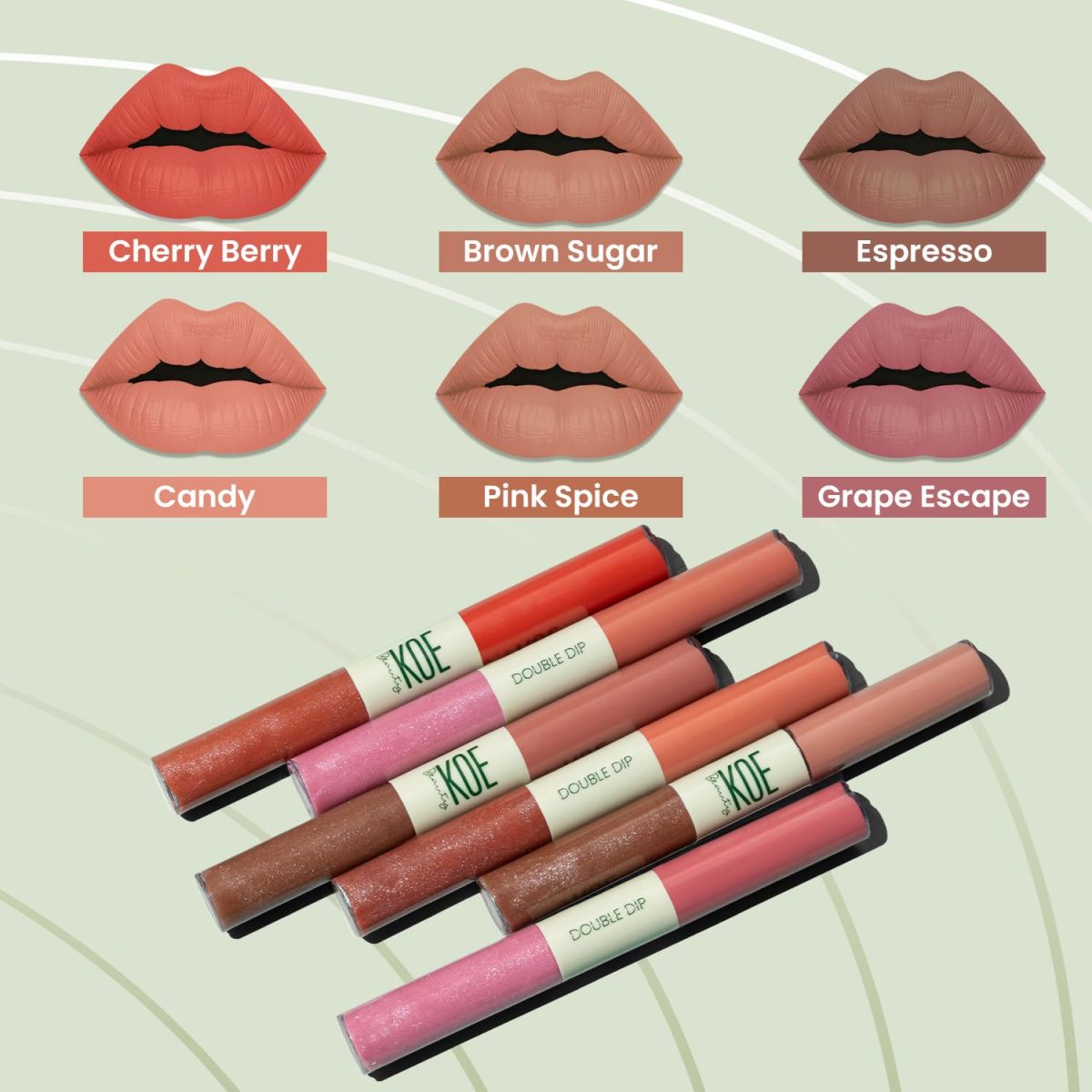 Koe Beauty Double Dip | Brown Sugar & Caramel | Warm Neutral Brown Matte Lipstick (2ml) Plus Rich Golden Glaze Buttery Finish Lip Topper (2ml) | Perfect Balance of Color & Shine - Image 5