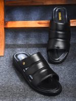 Liberty Coolers 7123-510 Casual Slippers For Men - Black, PU Slip-on Slipper - Stylish Footwear for Travel, Office & Home - Soft Padded Sole - Lightweight and Durable - Outdoor Chappal for Man - Image 3