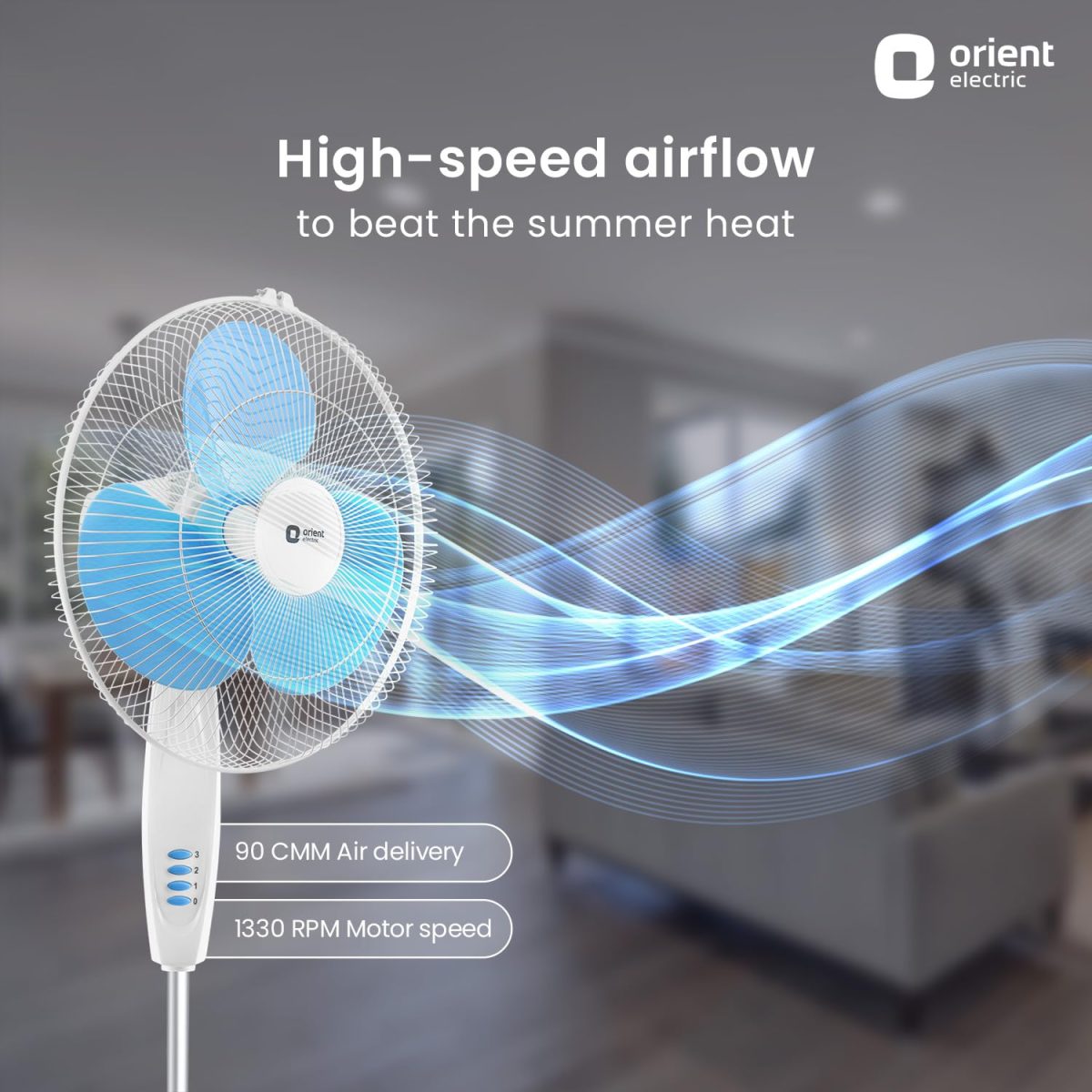 Orient Electric Stand-82 400 MM Oscillating Pedestal Fans | Stand Fan with Tilt Mechanism | High Air Delivery | Aesthetic Design with Telescopic Arrangement (Sky Blue) - Image 2
