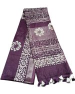 STB-SILK TEXTILES BHAGALPUR Women's Batik Print Linen Slub Saree With Runnig Blouse Piece