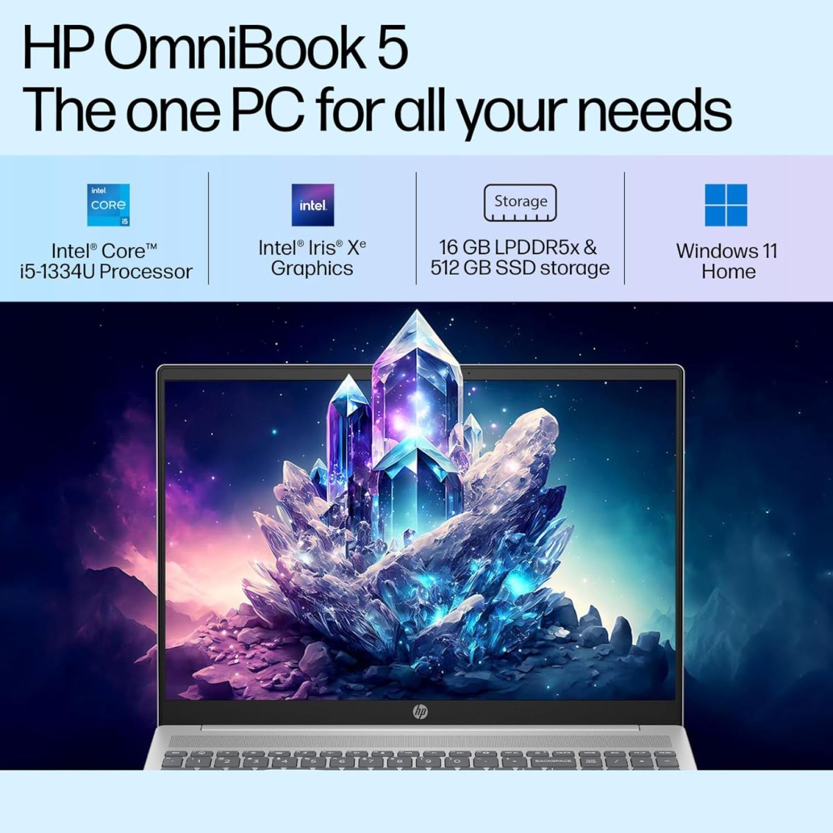 HP OmniBook 5 (Previously Pavilion) 13th Gen Intel Core i5 1334U (16GB LPDDR5X,512GB SSD) 2K,IPS, 300nits, 16''/40.6cm, Win11,M365 Basic(1yr),Office Home24, Silver,1.79kg, Camera w/Shutter, ba1008TU - Image 6