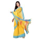 dB DESH BIDESH Women's Tant Cotton Saree With Blouse Piece (DBSARE16022019WOBT1_Yellow, Blue & Red) - Image 6