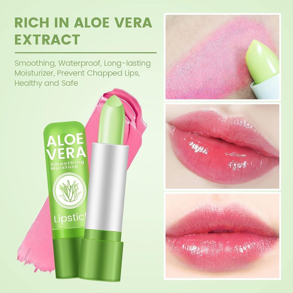 Aloe Vera Color Changing Lipstick Lip Blam, Long Lasting Aloe Vera Lip Gloss Set Aloe Vera Lipstick, Matte Finish - (Pack of 3) - Image 4