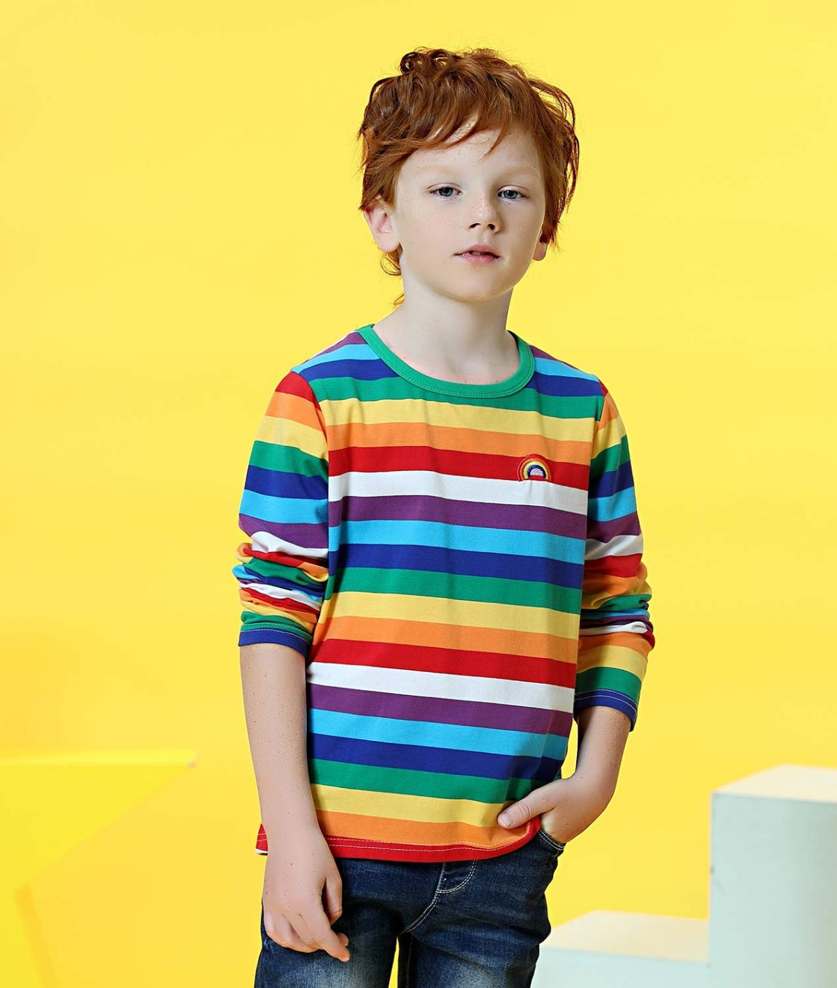 Boys Cotton Long Sleeve T-Shirts Rainbow Striped Shirts - Image 4