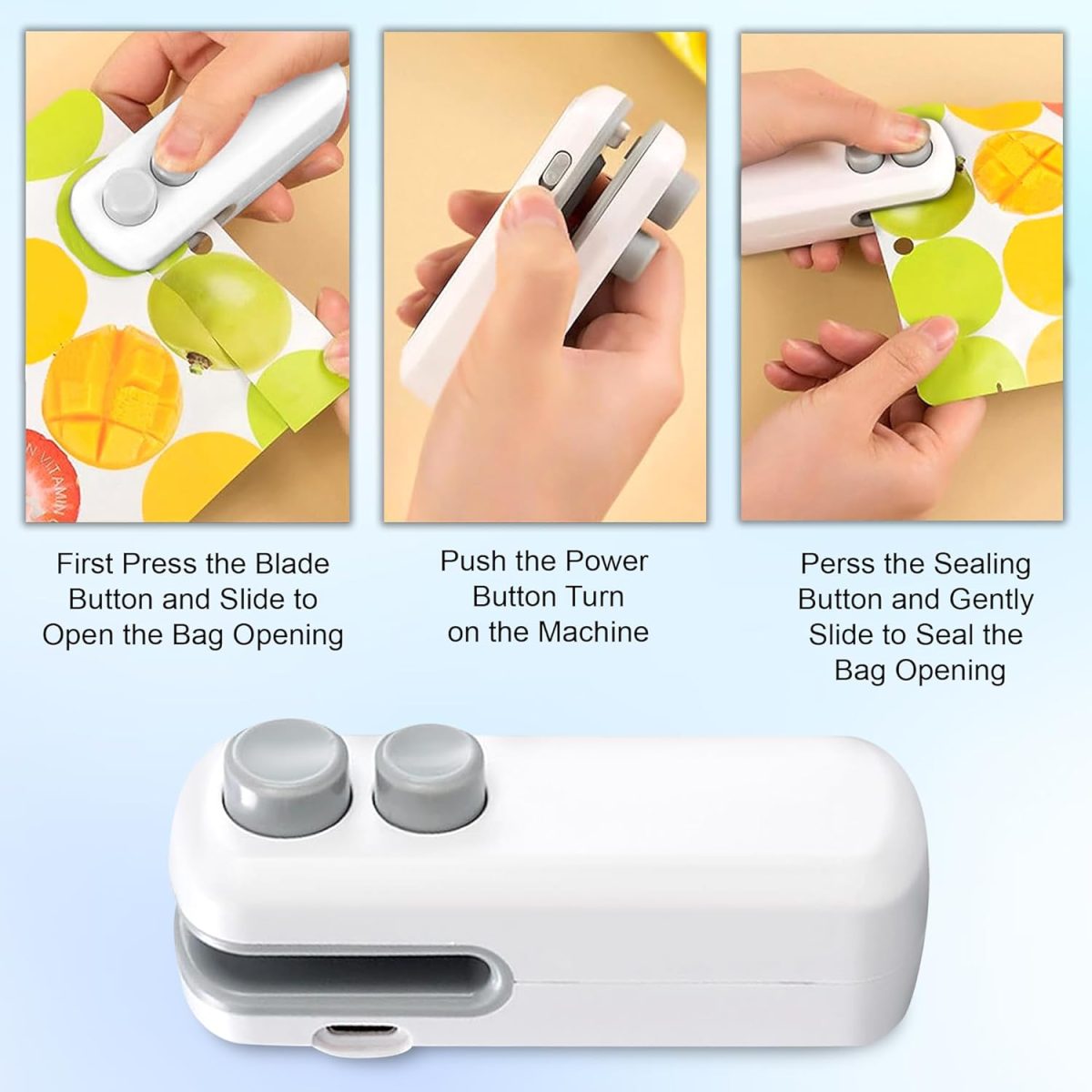 GLUN® Portable Mini Sealing Machine, Handheld Packet Sealer for Food, Snacks, Chips, Fresh Storage, Plastic Bags Sealing Machine, Type C Charging Vaccum Sealers - Image 5
