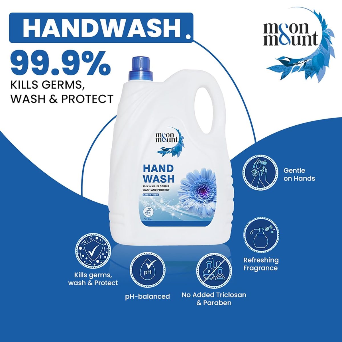 Moon & Mount Hand Wash Protection from Germs, Hand Wash Liquids 5 Liter Liquid Handwash for Everyday Use (Fresh) - Image 4