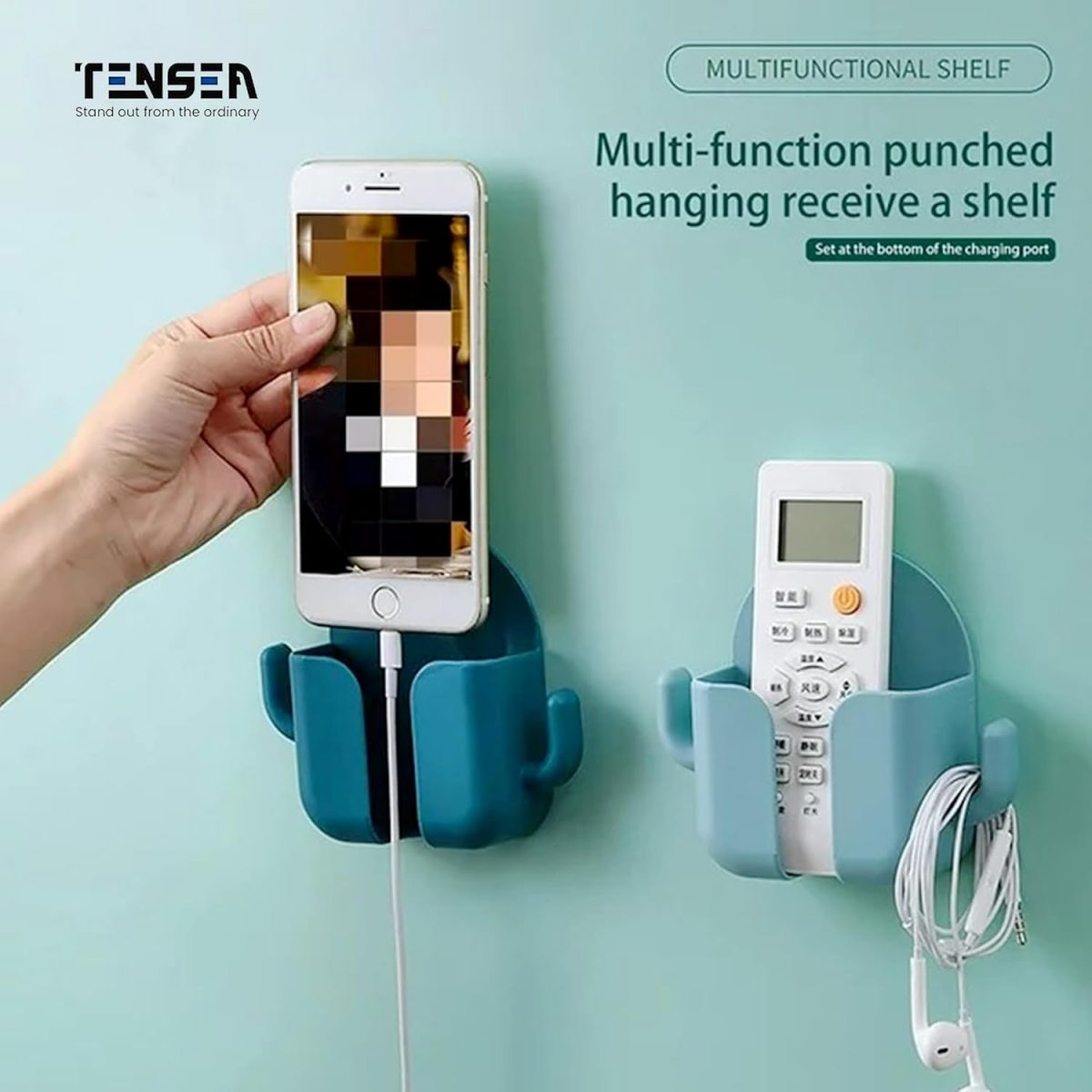 Tensea Pack Of 4 Wall Mount Phone Holder Mobile Charging Stand With 2 Hook Mobie Holder For Bedroom Bathroom Kitchen Shelves Office Table Top - Abs - Image 2