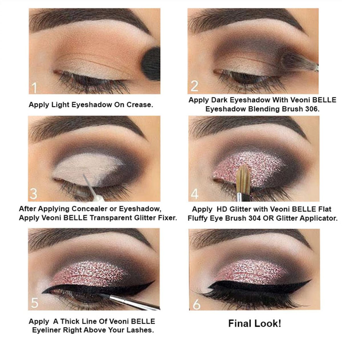 Professional Set of 2 Glitter Eyeshadow Loose HD Holographic Glitter Eyeshadow Pigment Mettalic Glitter (Light Shade) (Champagne Gold & Diamond Starlit) - Image 6
