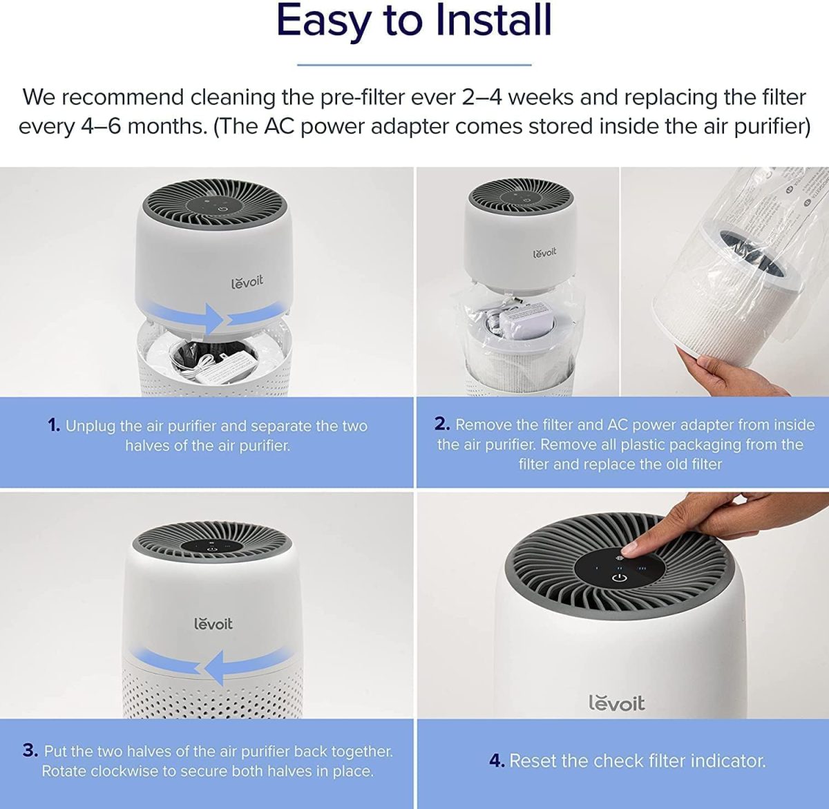 LEVOIT Core Mini Air Purifier For Coverage Area 183 Sq Ft, H13 Truehepa Filter, Remove 99.97% Dust, Smoke, & Pollen, With Fragrance Sponge, (2 Years Warranty), White - Image 9
