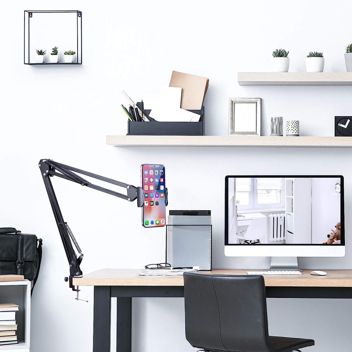 Sounce Lightweight Tabletop Stand Phone Holder, Metal Long Lazy Arm and Bracket for All Mobile for Video Recording, Streaming Video, Office, Compatible Upto 4-7 Inches [Black] - Image 6