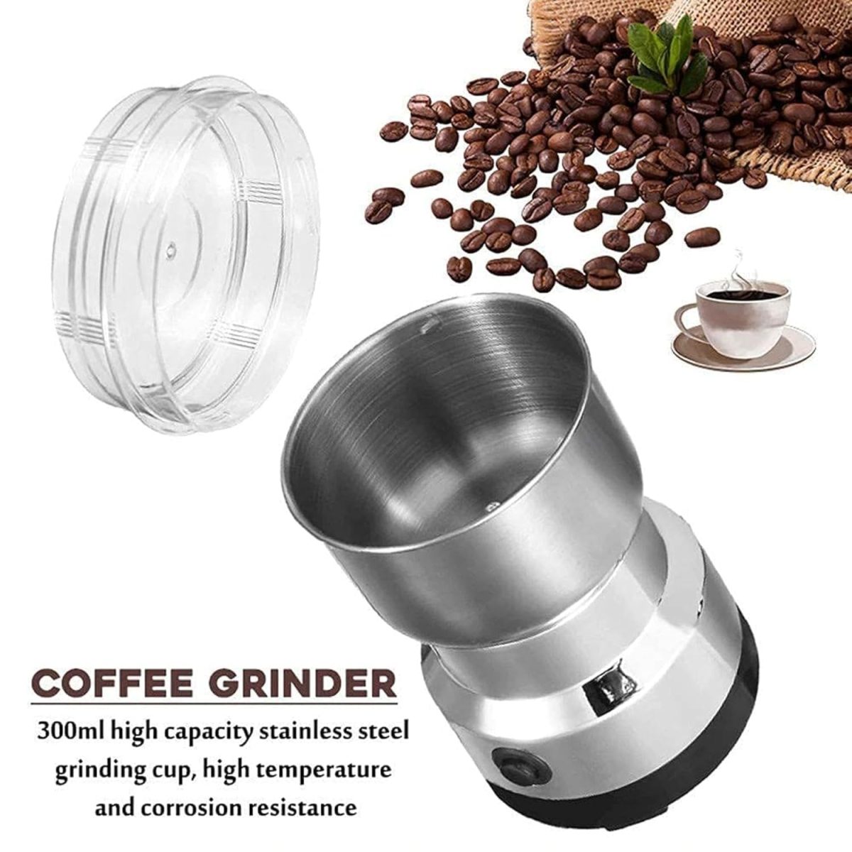 Hempi Homes Nima Stainless Steel Multifunctional Electric Grinder & Coffee Maker - Mini Spice, Coffee, and Masala Grinder for Beans, Nuts, and Grains - Household Mixer Grinder (Silver) - Image 7