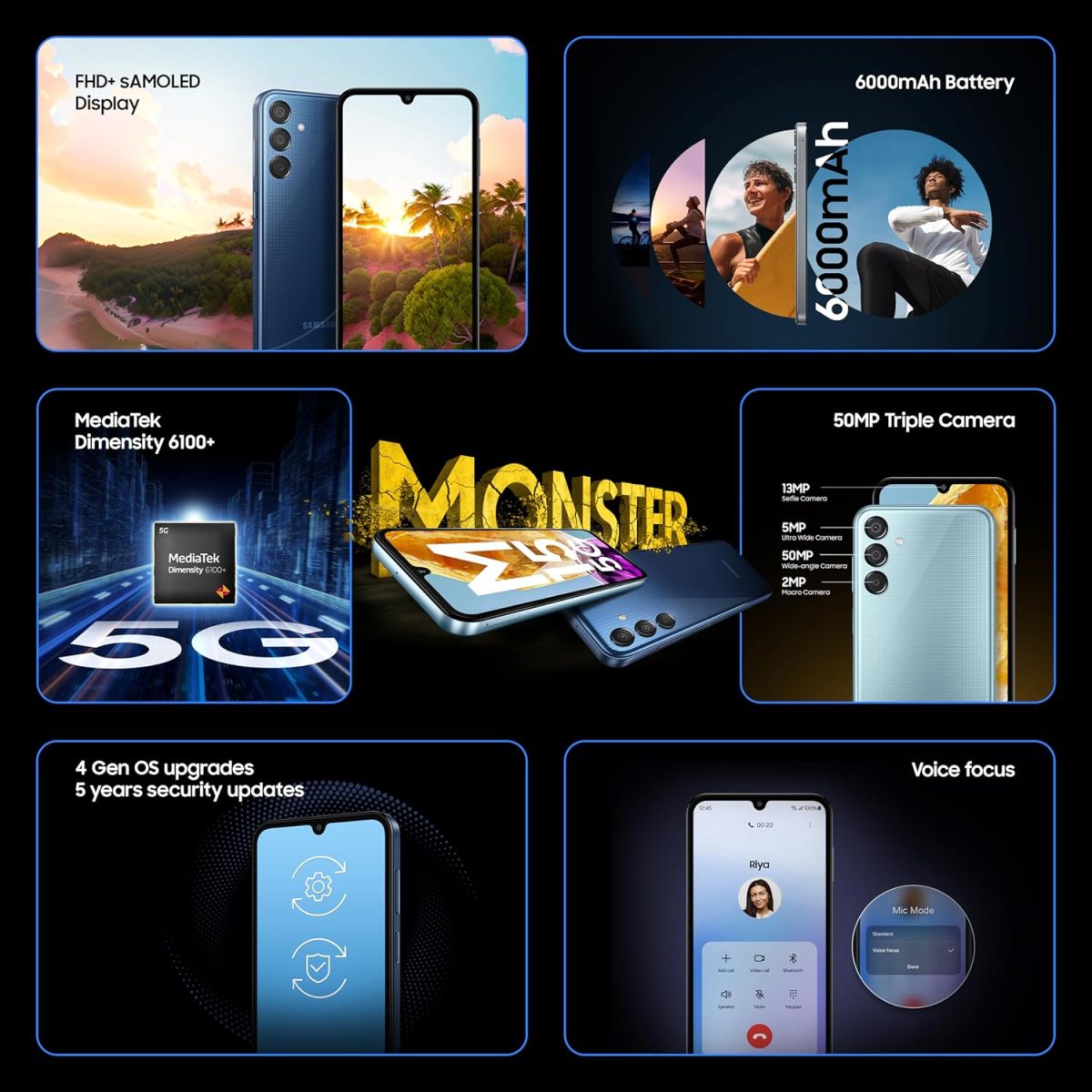 Samsung Galaxy M15 5G (Stone Grey,6GB RAM,128GB Storage)| 50MP Triple Cam| 6000mAh Battery| MediaTek Dimensity 6100+| 4 Gen. OS Upgrade & 5 Year Security Update| Super AMOLED Display| Without Charger - Image 3