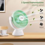 Gesto 7.8 Inch High Speed Rechargeable Table Fan for Home – USB Charging Battery Fan With Led Light | 2400mAh Battery for Upto 8 Hrs. Runtime | 3 Speed Modes Portable fan for Home,Office,Kitchen-Green - Image 5