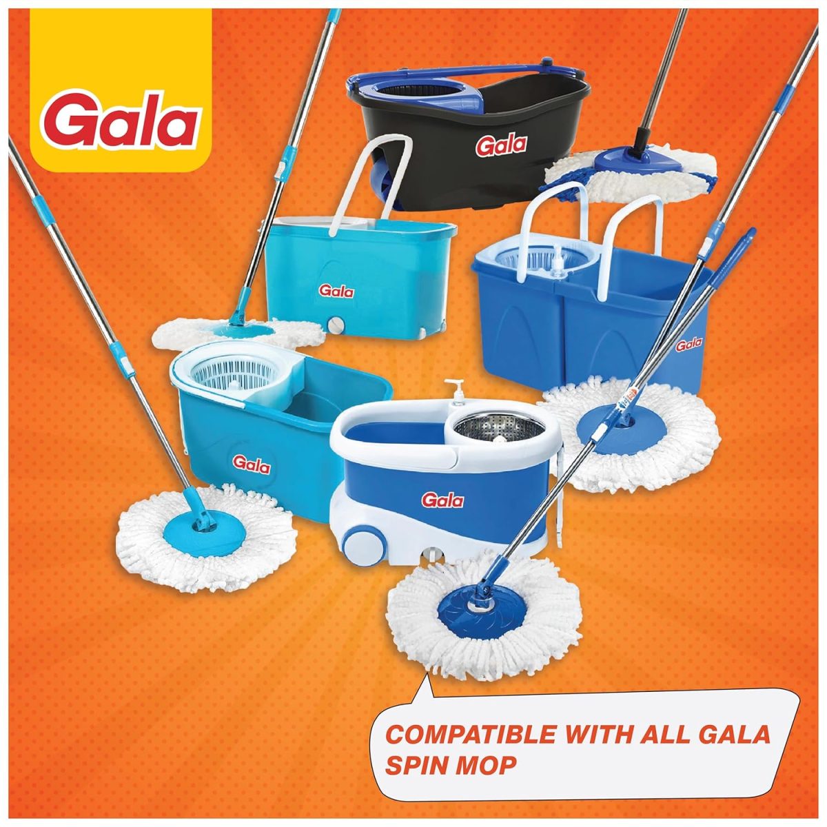 Gala Turbo Triangular Spin Mop Handle with Refill, Durable Replacement Handle with Rubber Grip For Turbo Spin Mop - Image 6